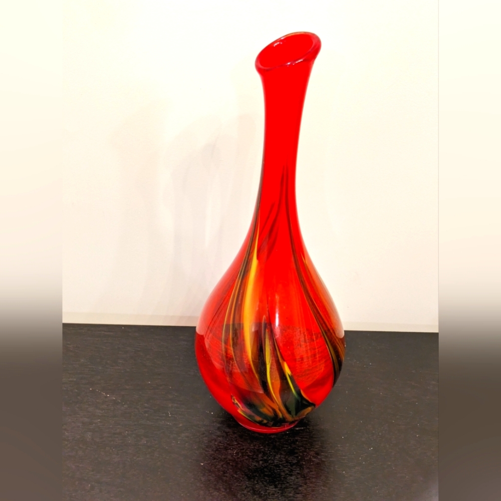 Vintage 14.5" Red Glass Vase Unmarked Used